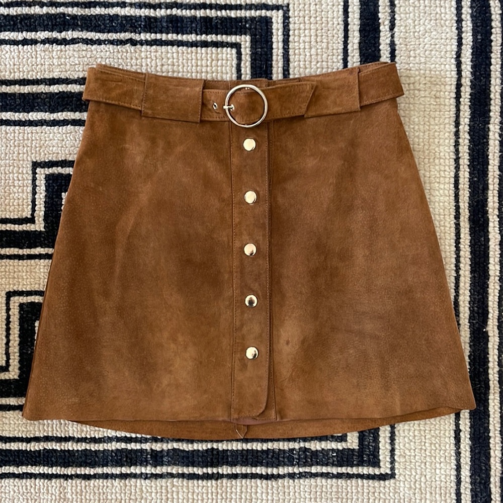 Zara Brown Suede Skirt- Gold buttons and belt- 16.5” total length